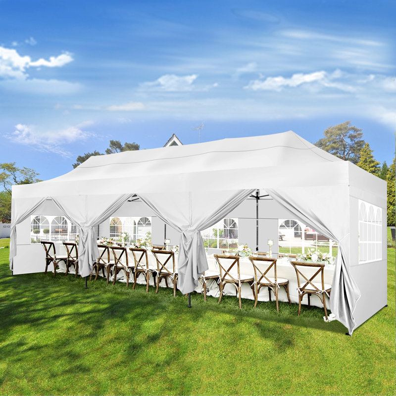 30 Ft x 10 Ft Real Heavy Duty Steel Pop Up Canopy with 8 Sidewalls Sandbags Wheel Storage Bag Black